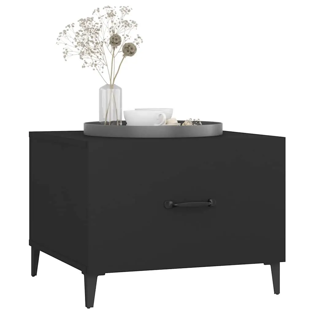 Coffee Table Set Industrial Black 50x50x40 cm 2 pcs with Metal Legs and Storage Drawer