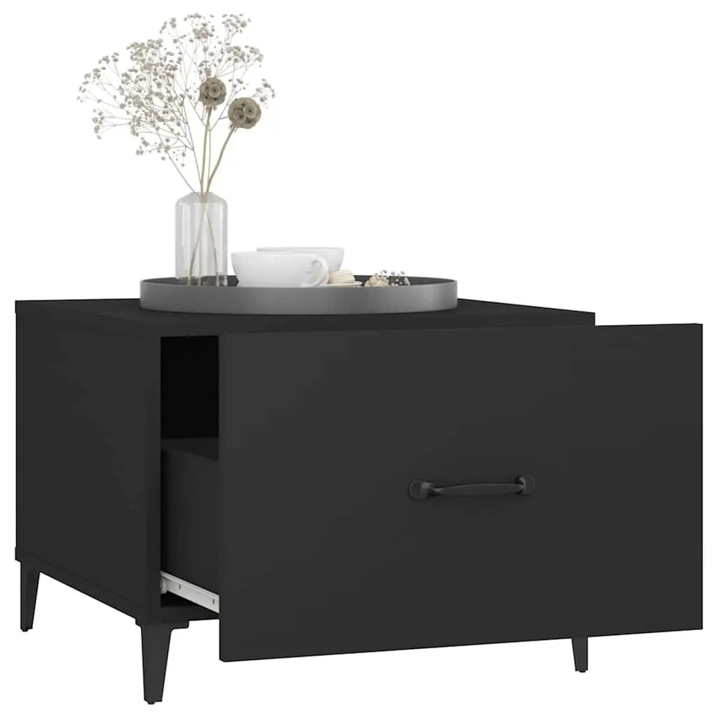 Coffee Table Set Industrial Black 50x50x40 cm 2 pcs with Metal Legs and Storage Drawer