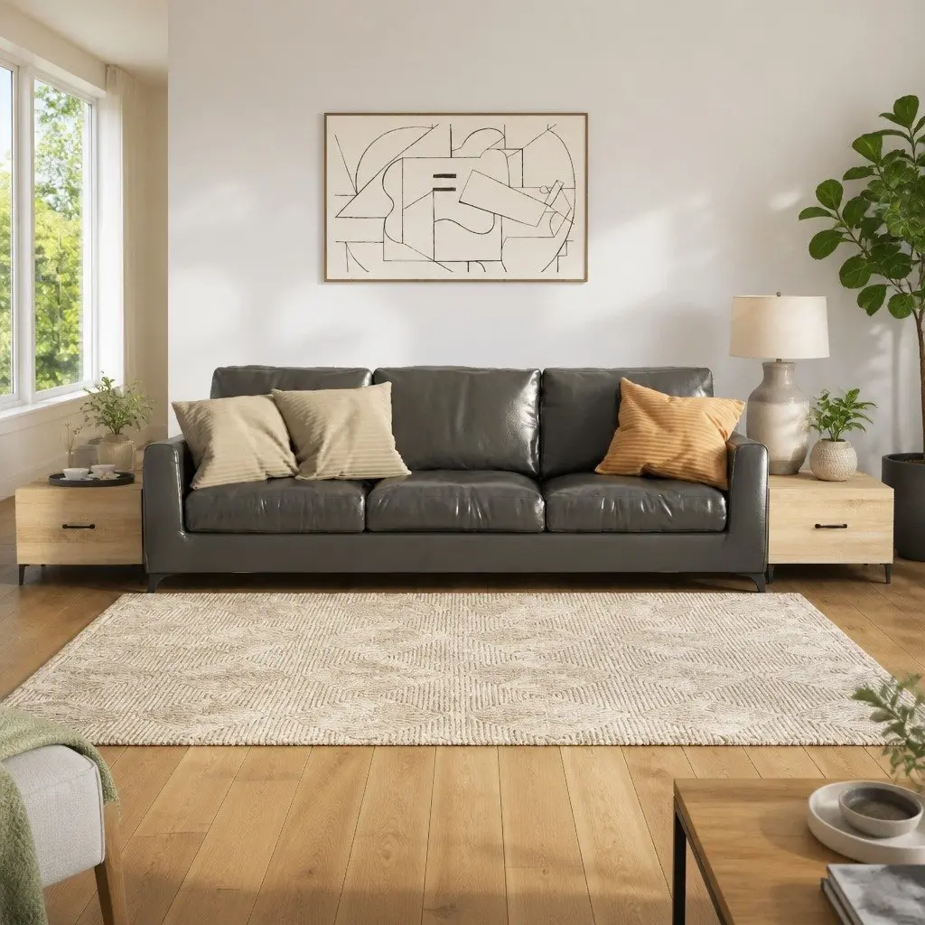Coffee Table 50x50x40cm Set of 2 with Metal Legs Storage Drawer Brown