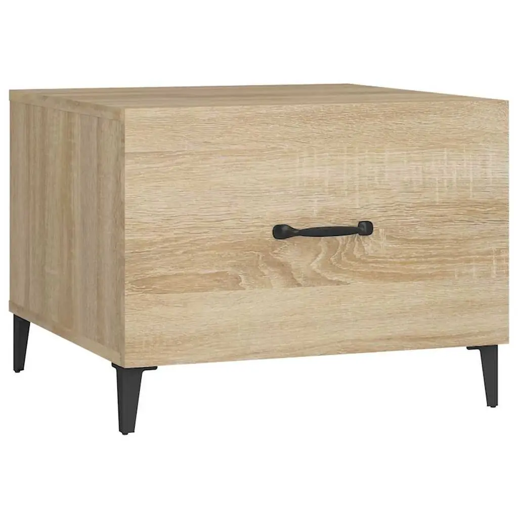 Coffee Table 50x50x40cm Set of 2 with Metal Legs Storage Drawer Brown