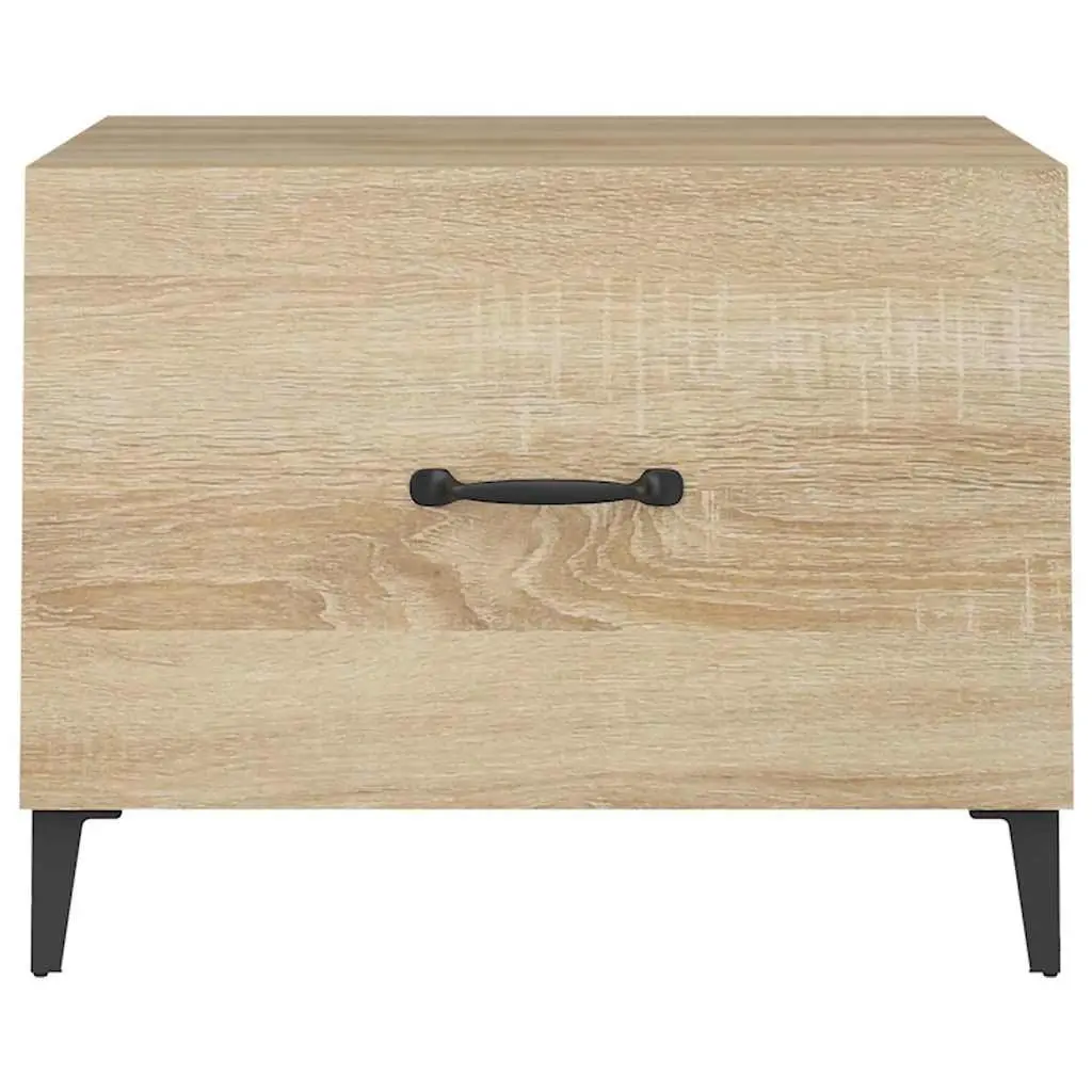 Coffee Table 50x50x40cm Set of 2 with Metal Legs Storage Drawer Brown