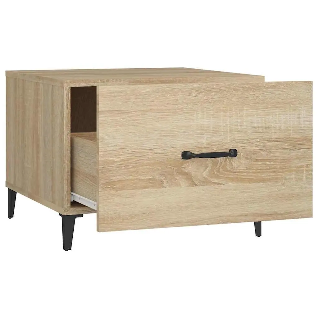 Coffee Table 50x50x40cm Set of 2 with Metal Legs Storage Drawer Brown