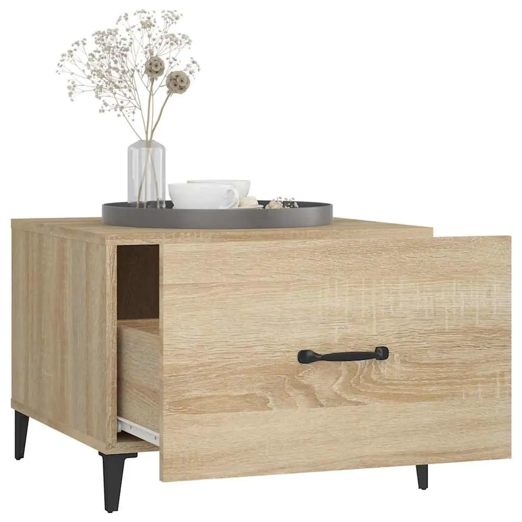 Coffee Table 50x50x40cm Set of 2 with Metal Legs Storage Drawer Brown