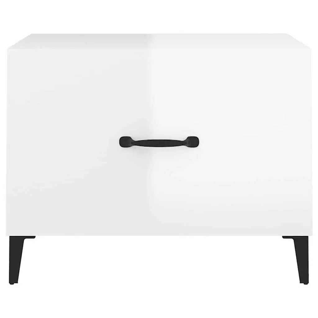 Coffee Tables with Metal Legs 2 pcs High Gloss White Side Table Drawers