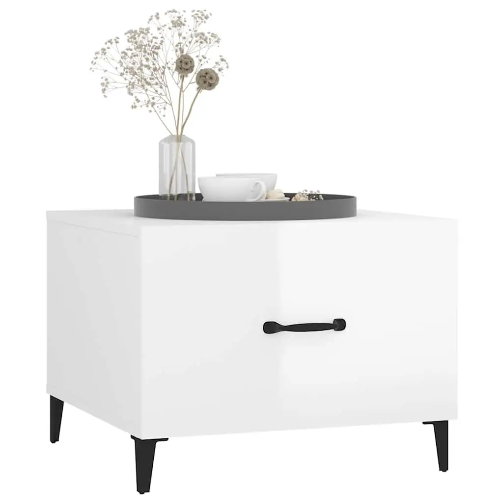 Coffee Tables with Metal Legs 2 pcs High Gloss White Side Table Drawers