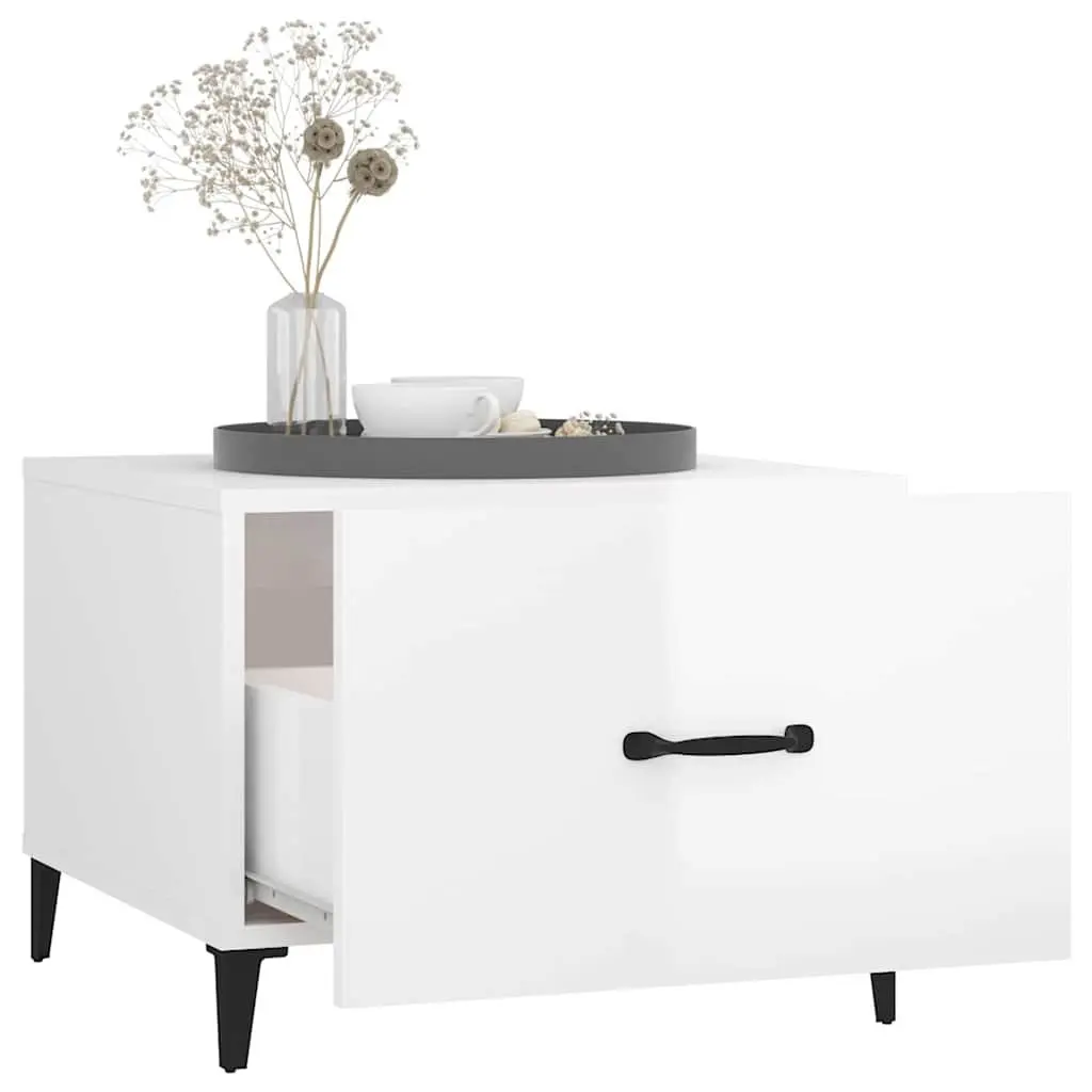 Coffee Tables with Metal Legs 2 pcs High Gloss White Side Table Drawers