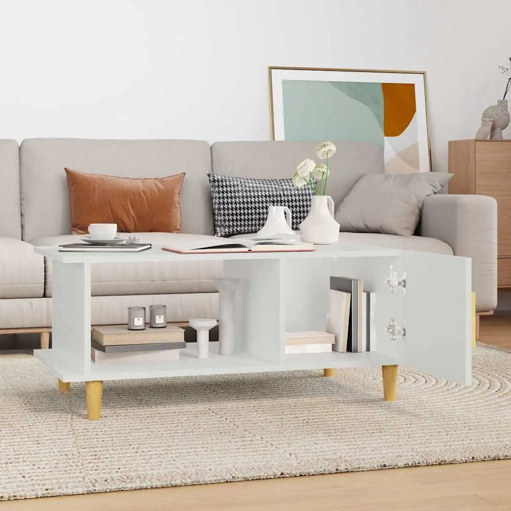 Coffee Table White Storage Compartment Shelf Engineered Wood Living Room