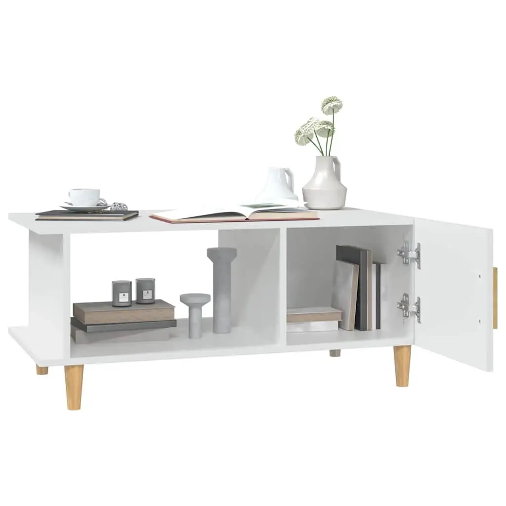 Coffee Table White Storage Compartment Shelf Engineered Wood Living Room