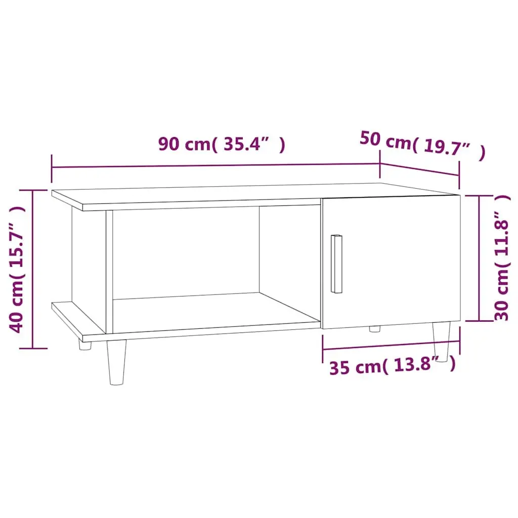 Coffee Table White Storage Compartment Shelf Engineered Wood Living Room