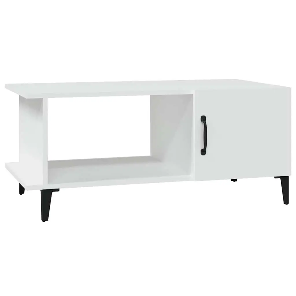 Coffee Table White 90x50x40 cm with Storage Compartment Shelf Metal Legs