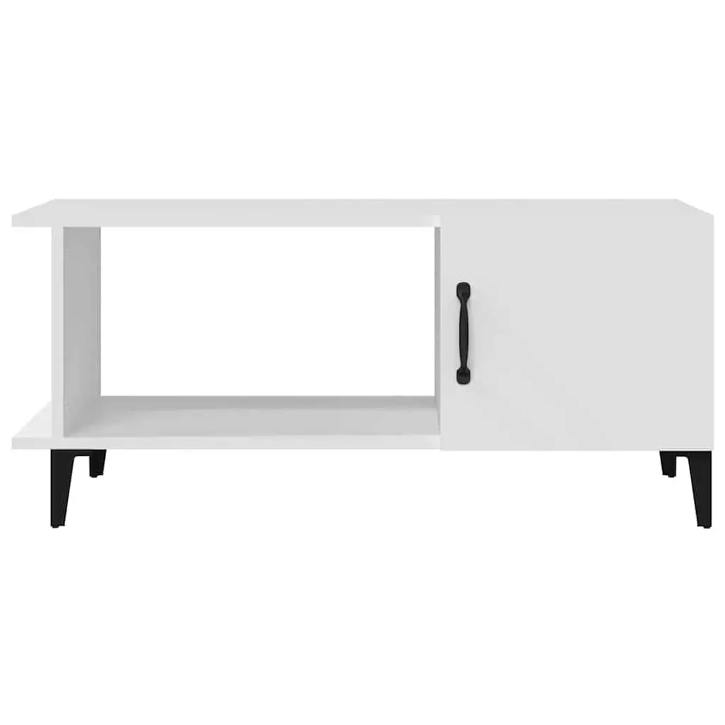 Coffee Table White 90x50x40 cm with Storage Compartment Shelf Metal Legs