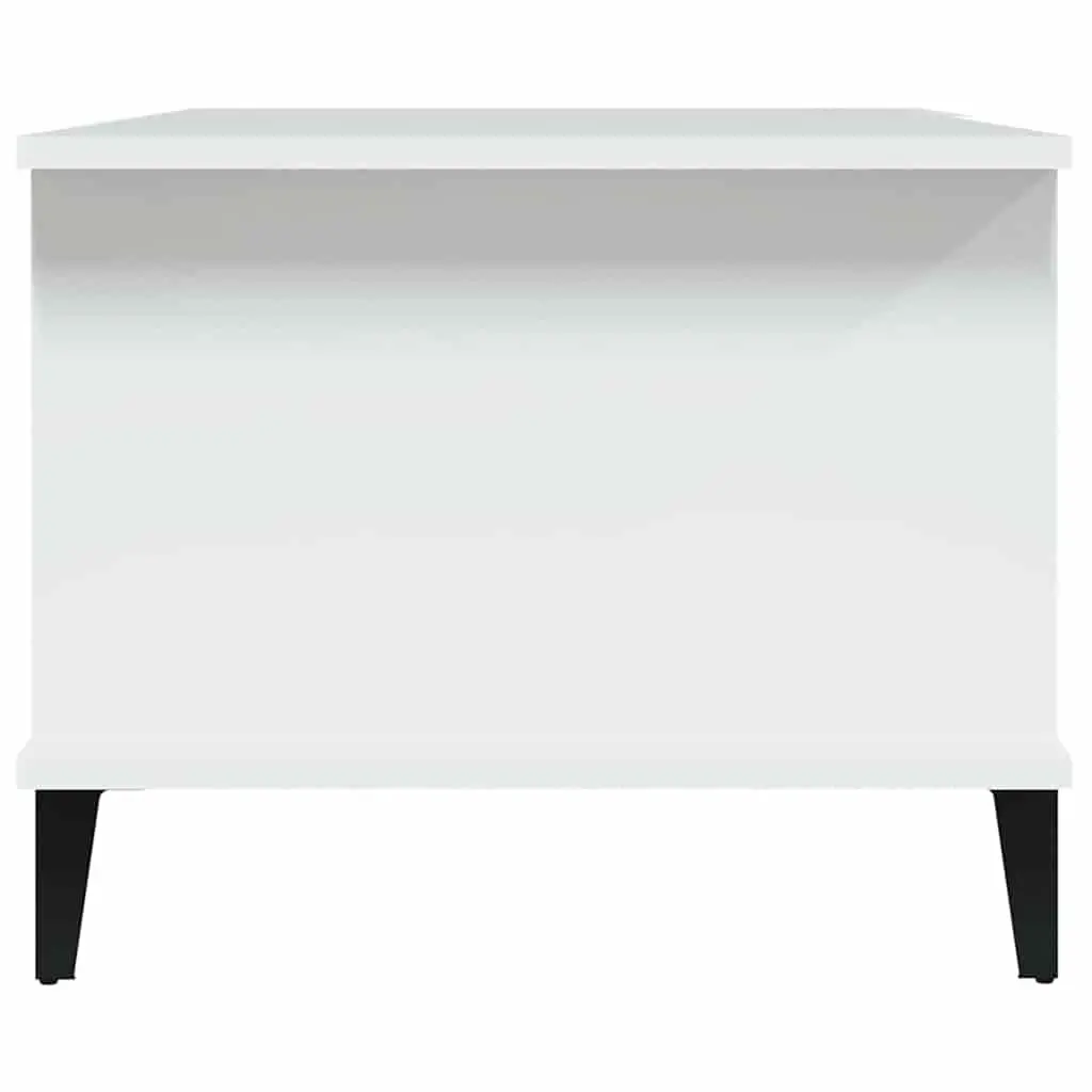 Coffee Table White 90x50x40 cm with Storage Compartment Shelf Metal Legs