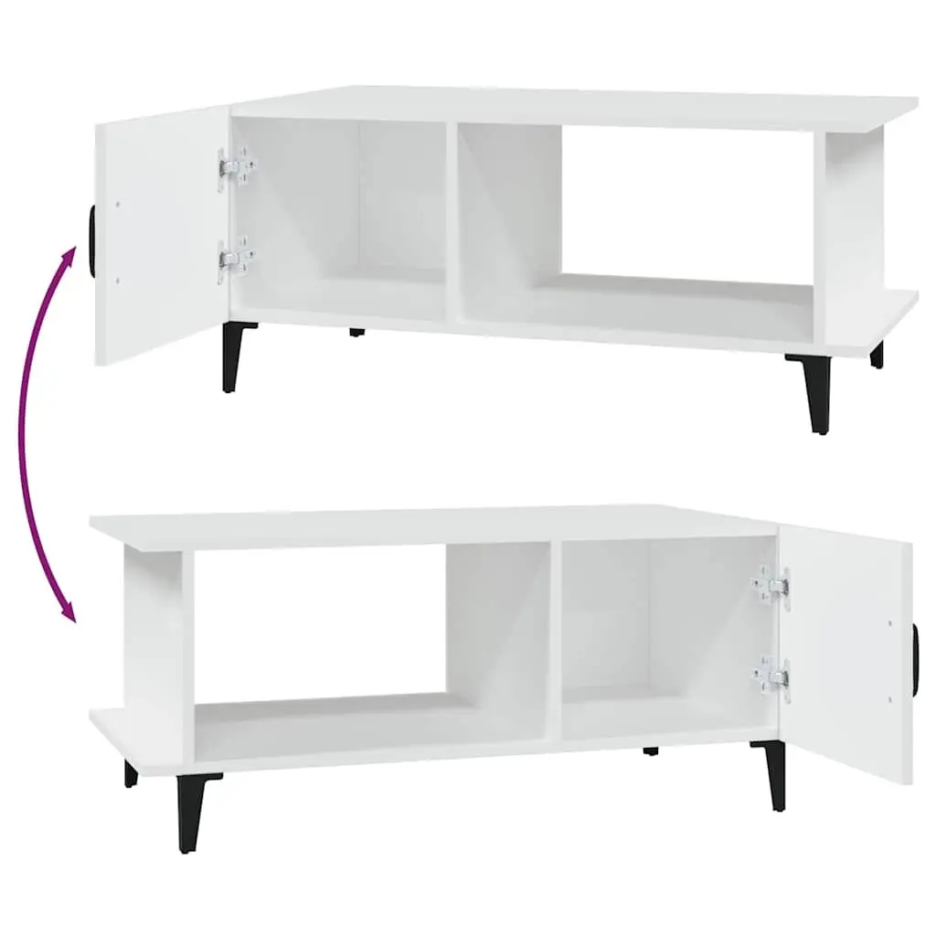Coffee Table White 90x50x40 cm with Storage Compartment Shelf Metal Legs