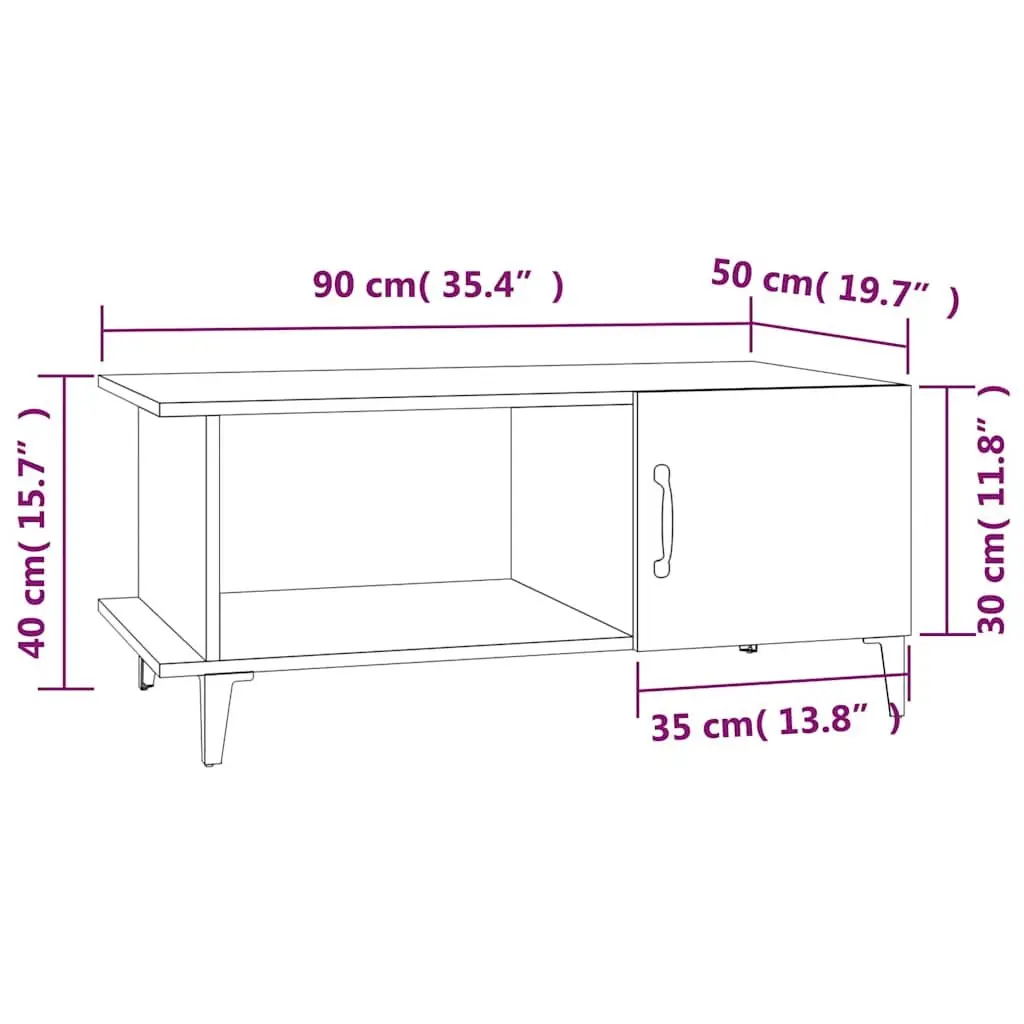 Coffee Table White 90x50x40 cm with Storage Compartment Shelf Metal Legs