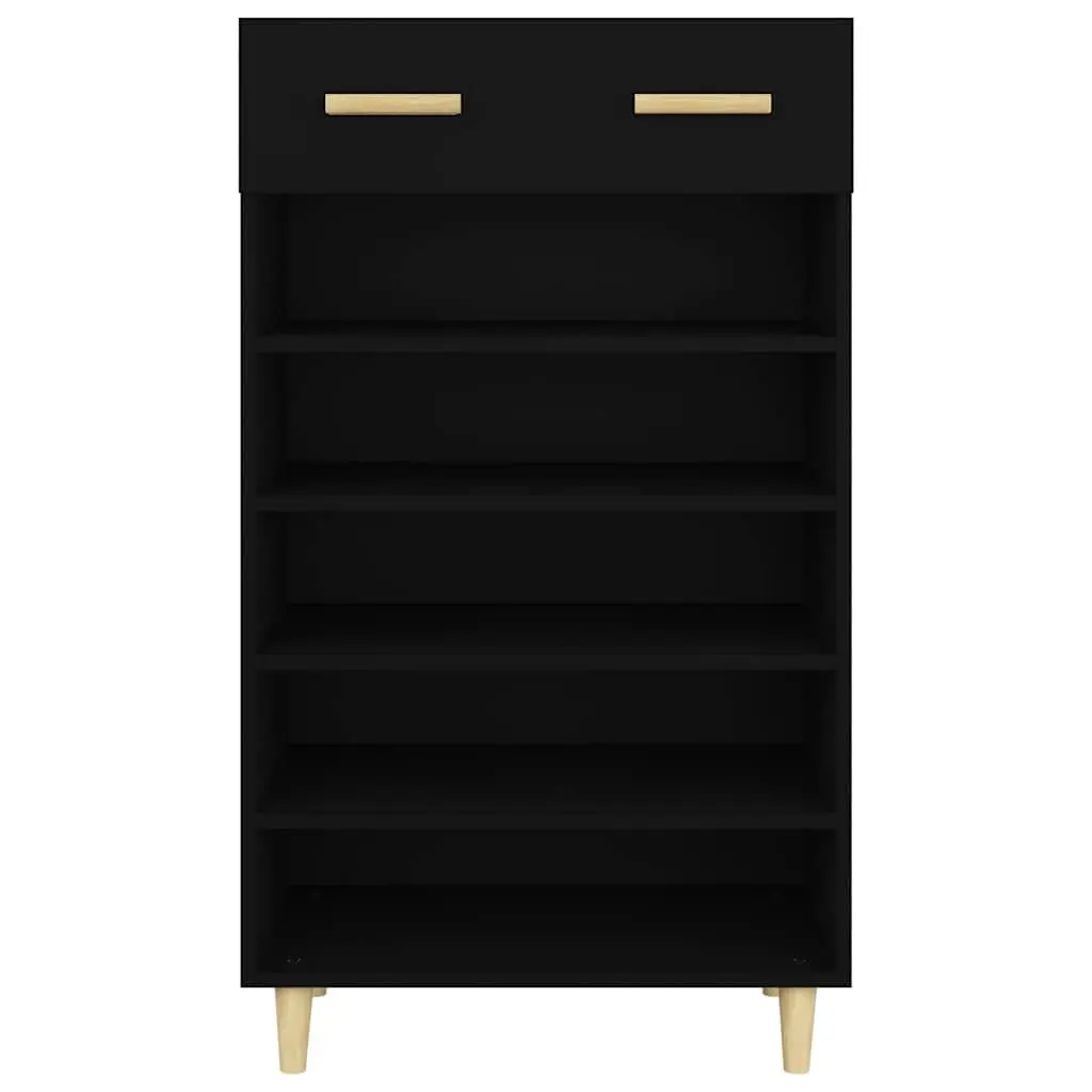 Shoe Cabinet Black 60x35x105cm Minimalistic Storage Organiser with 5 Compartments and Drawer