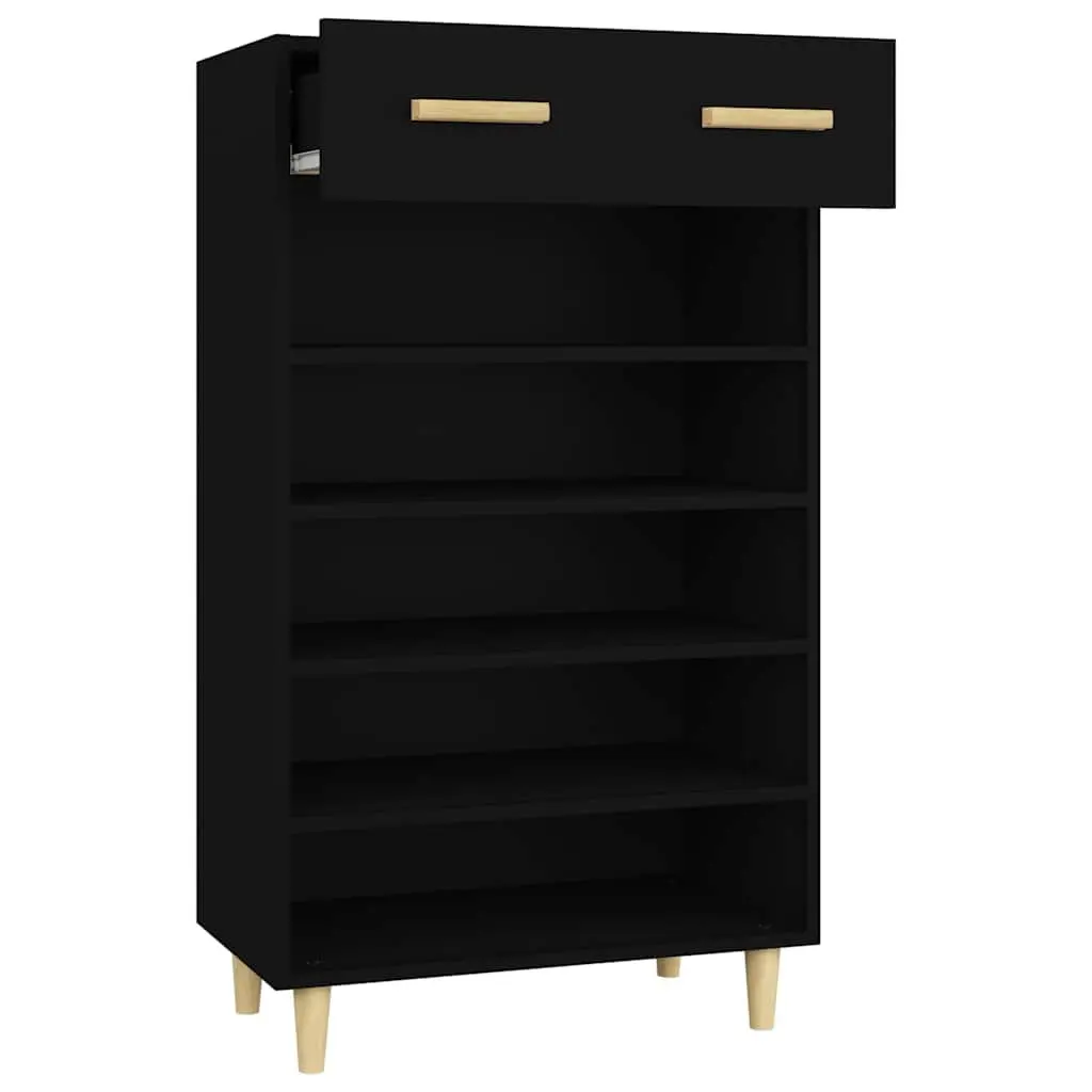 Shoe Cabinet Black 60x35x105cm Minimalistic Storage Organiser with 5 Compartments and Drawer