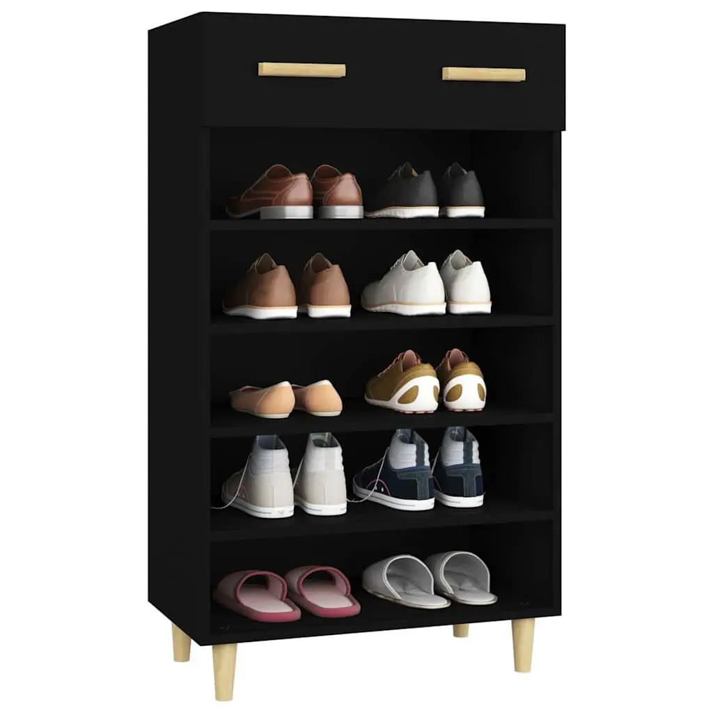 Shoe Cabinet Black 60x35x105cm Minimalistic Storage Organiser with 5 Compartments and Drawer