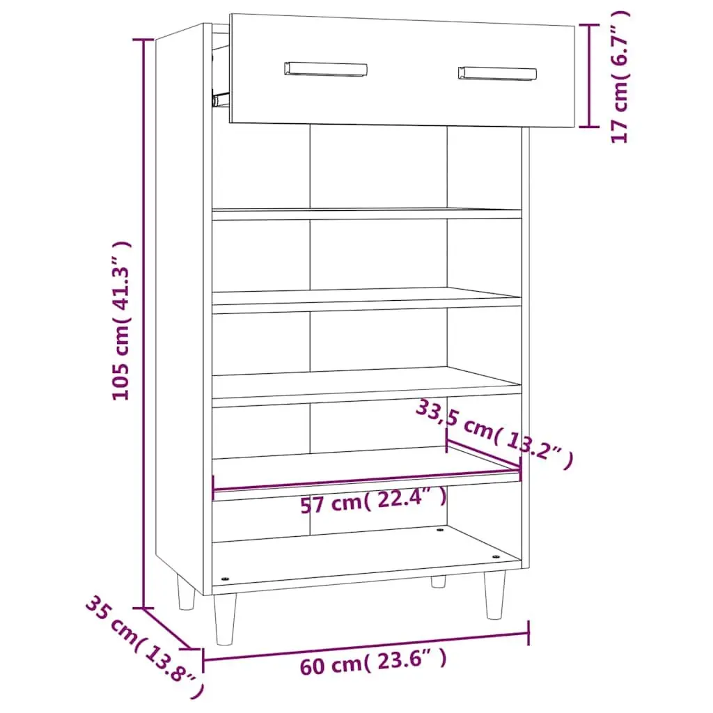 Shoe Cabinet Black 60x35x105cm Minimalistic Storage Organiser with 5 Compartments and Drawer