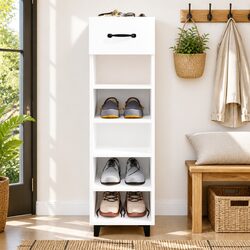 Shoe Cabinet High Gloss White Storage Organiser Shelves Drawer Hallway Wardrobe