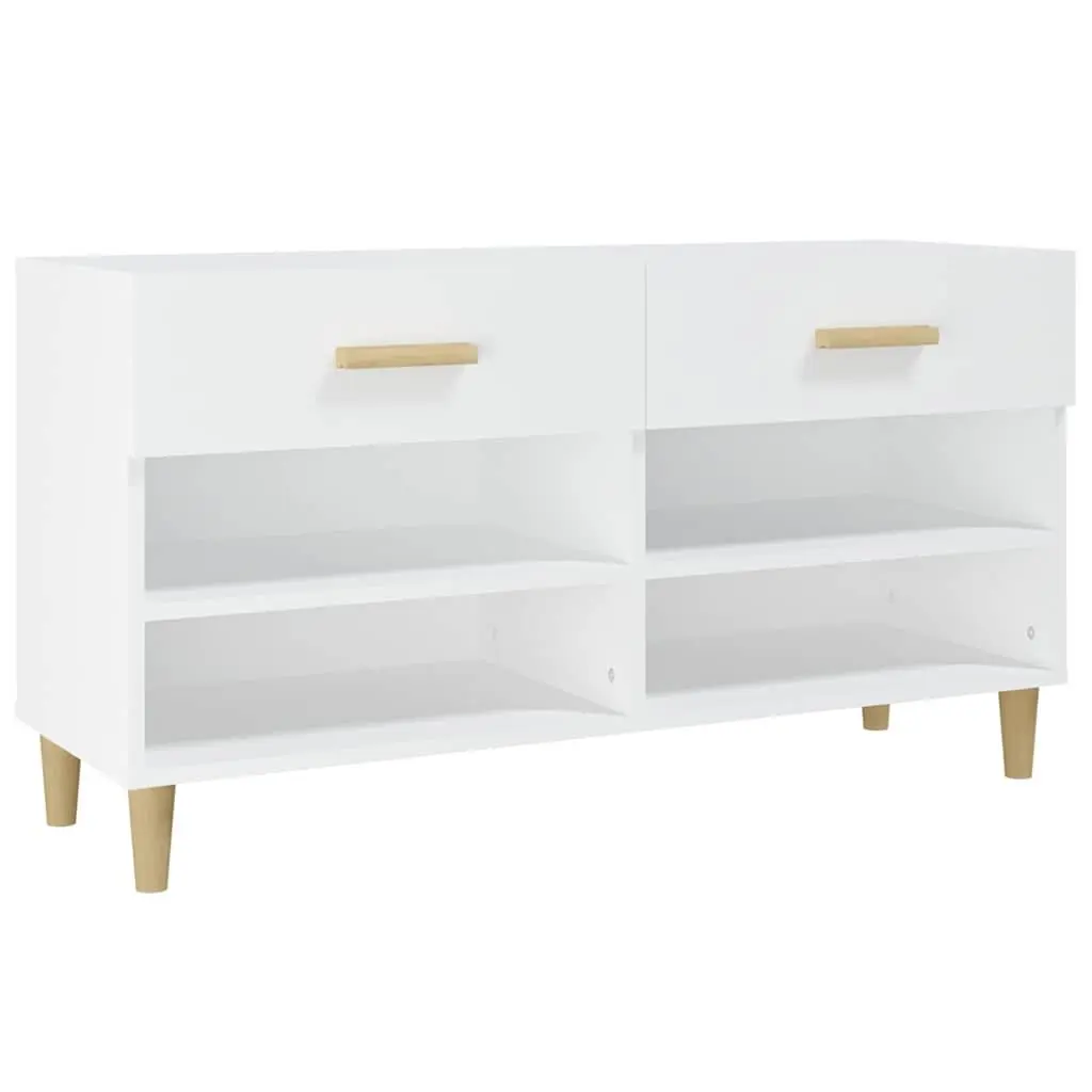 Shoe Cabinet White Organiser 102L x 35W x 55H cm 2 Drawers 4 Compartments
