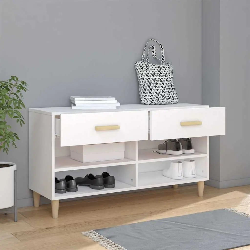 Shoe Cabinet White Organiser 102L x 35W x 55H cm 2 Drawers 4 Compartments