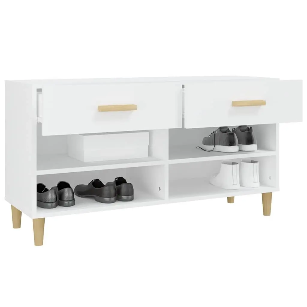Shoe Cabinet White Organiser 102L x 35W x 55H cm 2 Drawers 4 Compartments