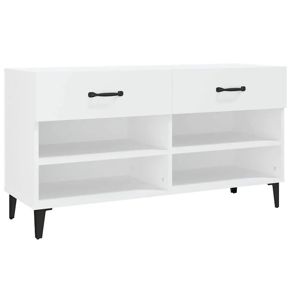 Shoe Cabinet Organiser White Engineered Wood 2 Drawers 4 Compartments