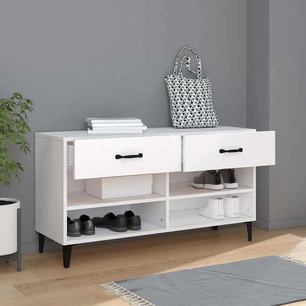 Shoe Cabinet Organiser White Engineered Wood 2 Drawers 4 Compartments