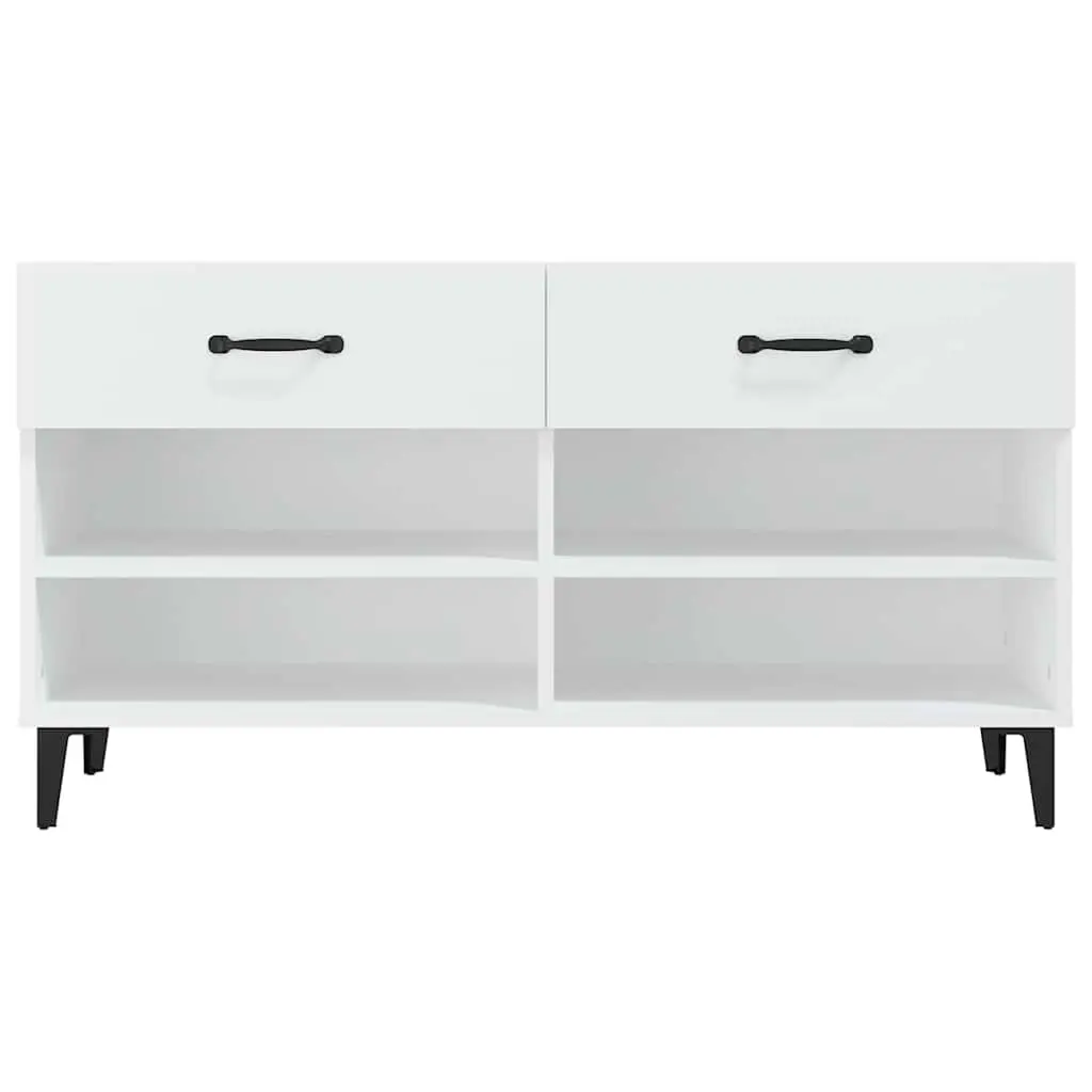 Shoe Cabinet Organiser White Engineered Wood 2 Drawers 4 Compartments