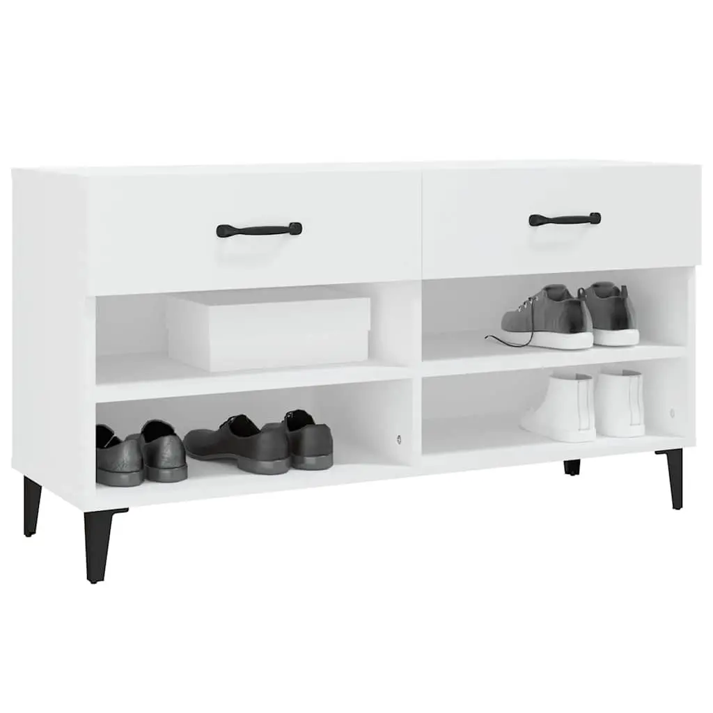 Shoe Cabinet Organiser White Engineered Wood 2 Drawers 4 Compartments