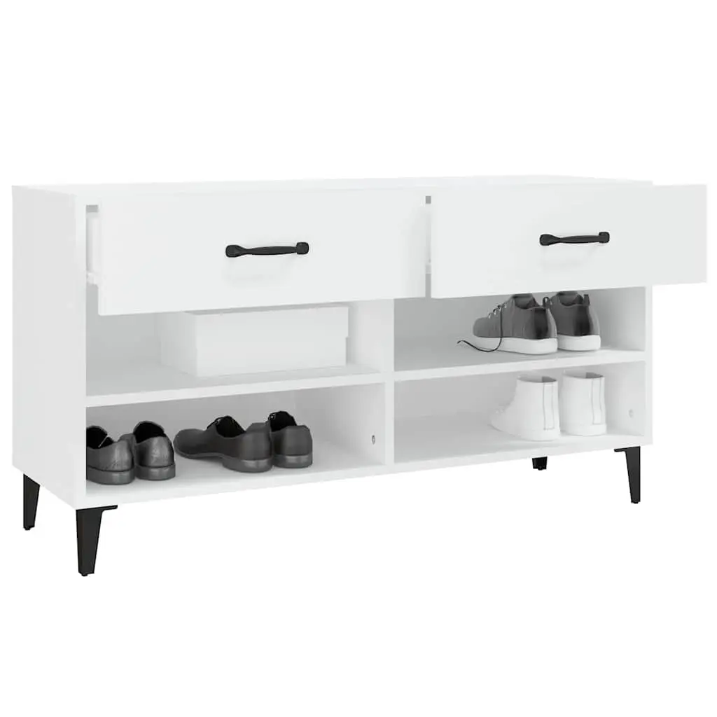 Shoe Cabinet Organiser White Engineered Wood 2 Drawers 4 Compartments