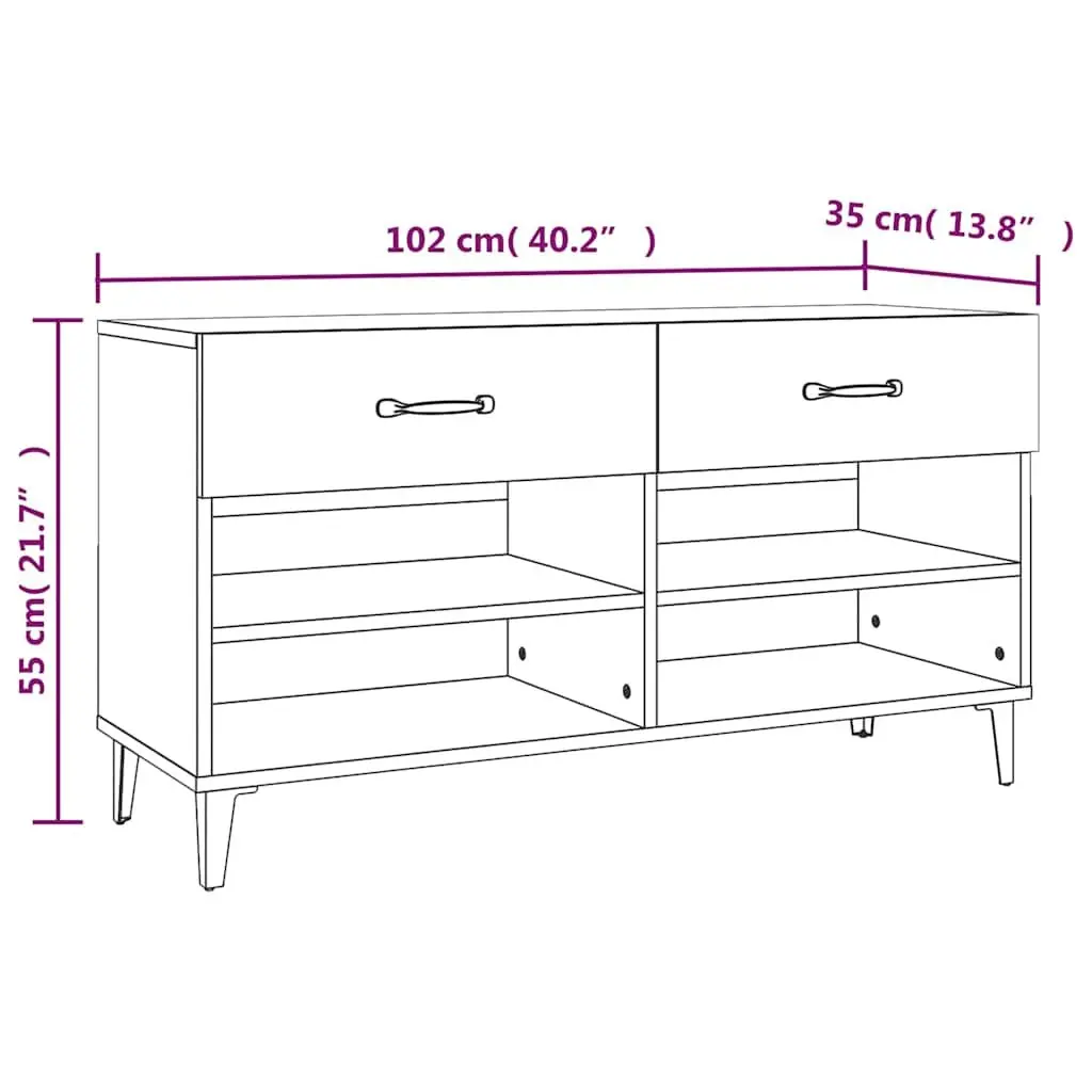 Shoe Cabinet Organiser White Engineered Wood 2 Drawers 4 Compartments