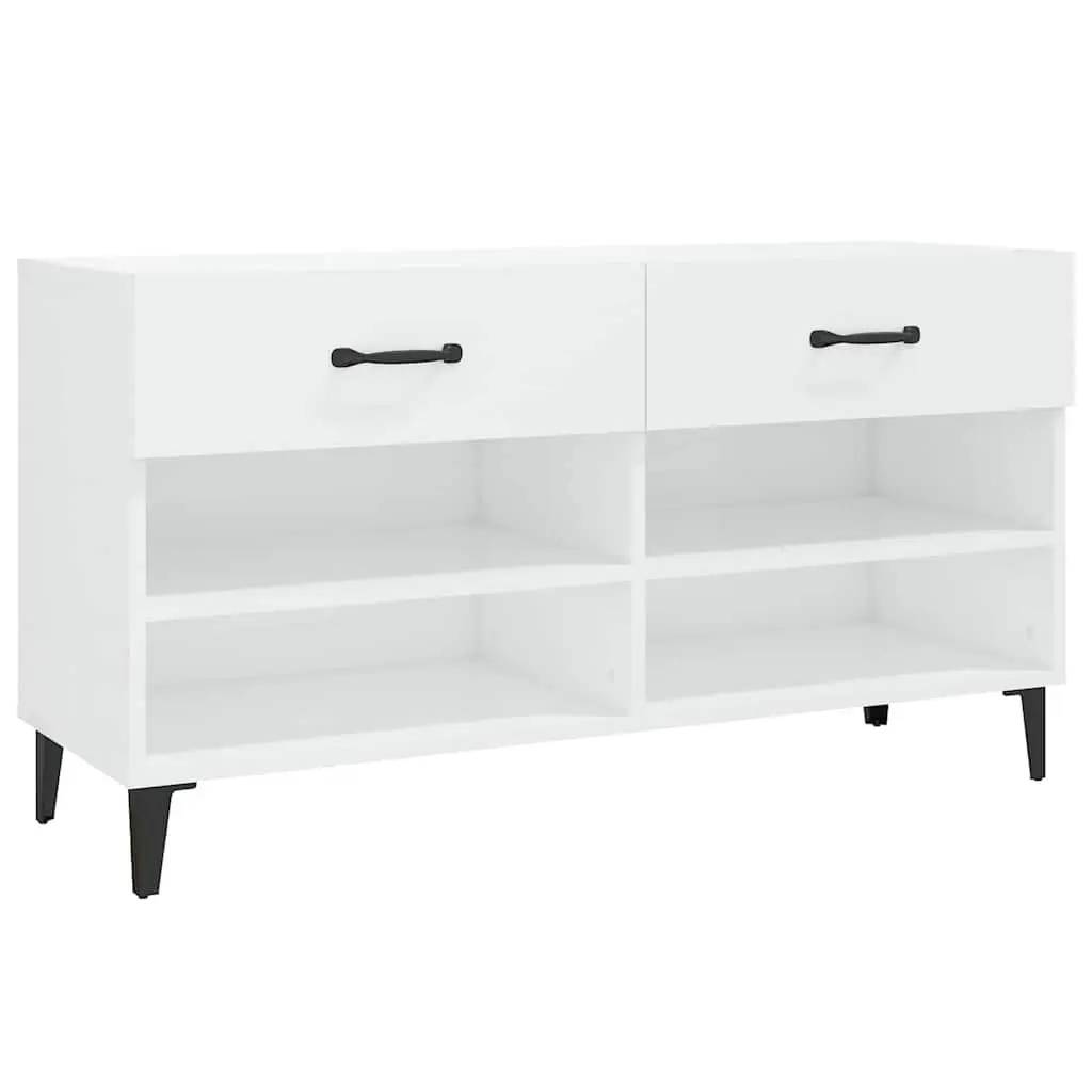 Shoe Storage Cabinet Engineered Wood High Gloss White 2 Drawers