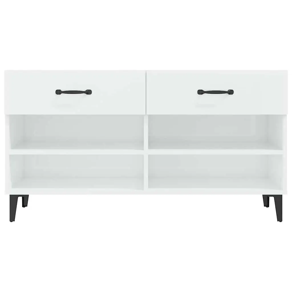 Shoe Storage Cabinet Engineered Wood High Gloss White 2 Drawers