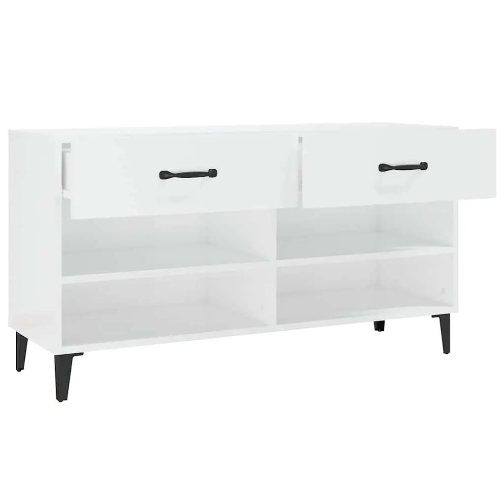 Shoe Storage Cabinet Engineered Wood High Gloss White 2 Drawers