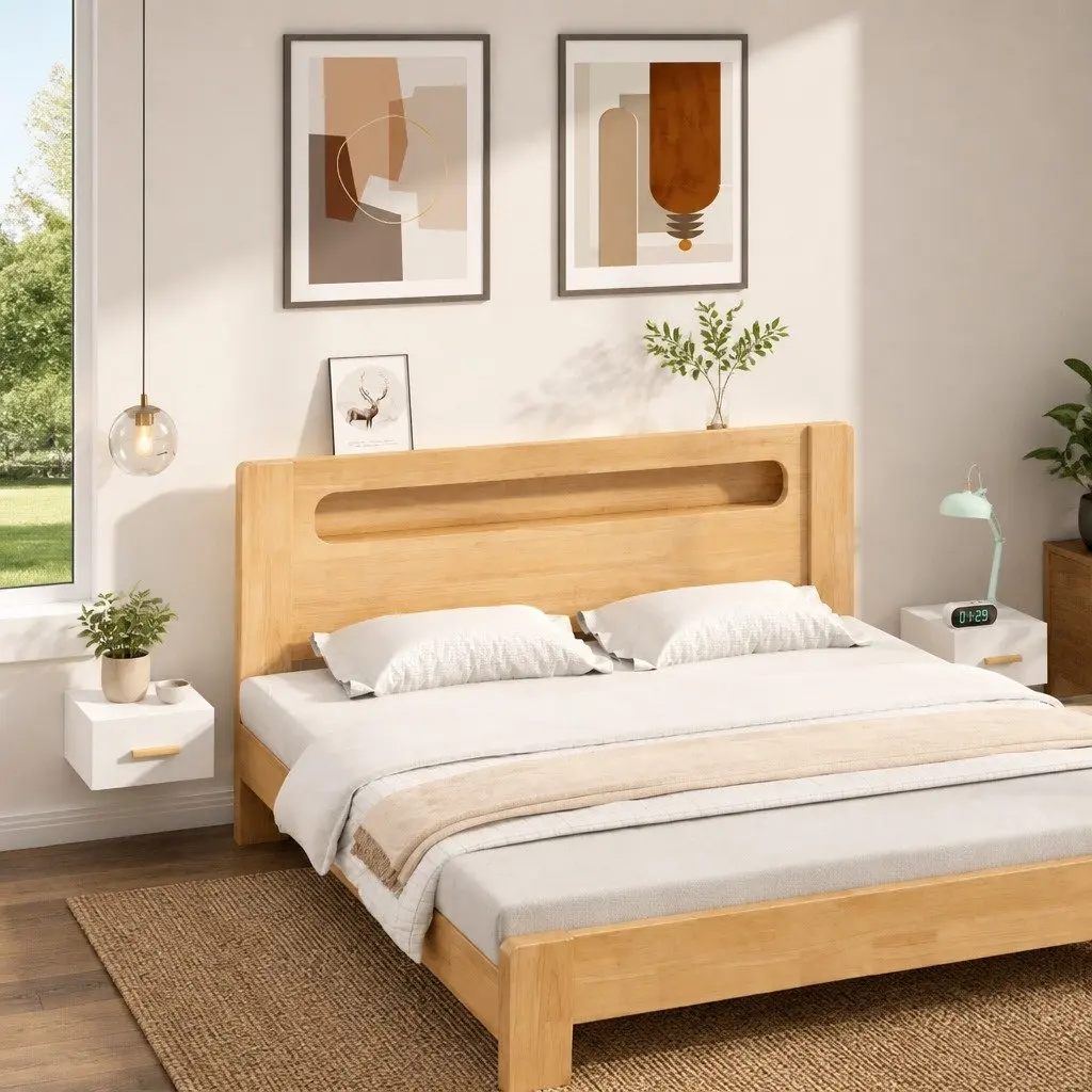 Wall-mounted Bedside Cabinets Floating Nightstands 2 Piece White