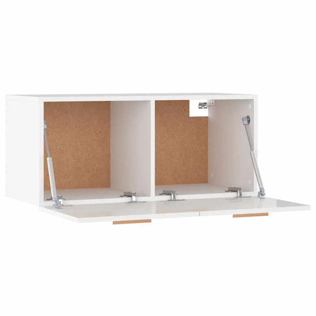 Wall Cabinet High Gloss White Engineered Wood Floating Storage Shelf Living Room