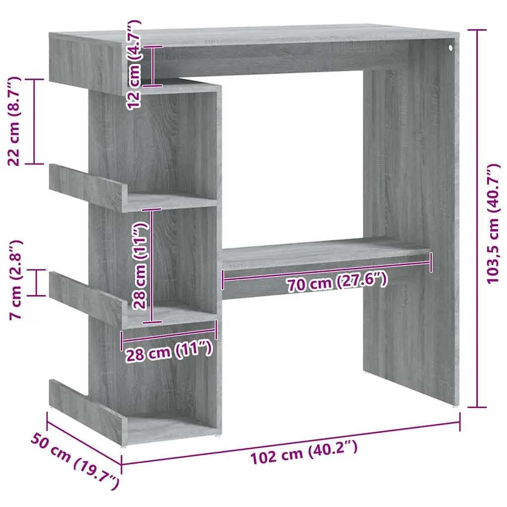 Grey Bar Table with Storage Racks