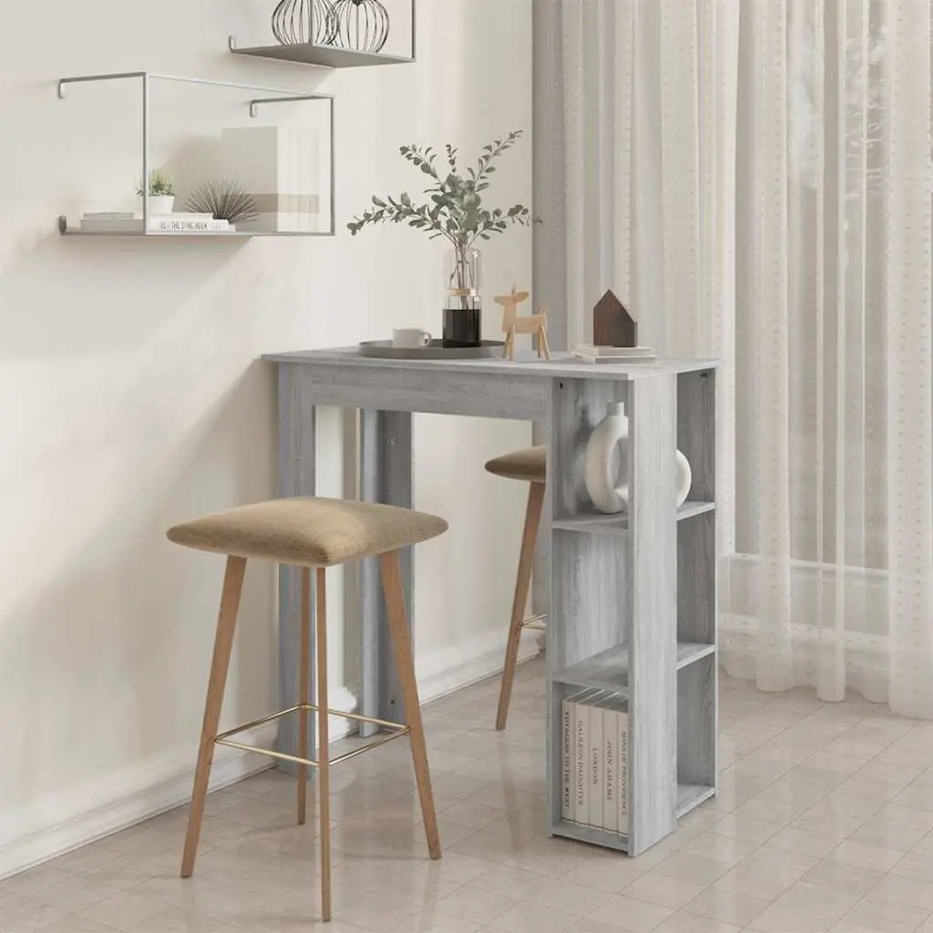 Grey Bar Table with Three Storage Shelves for Kitchen and Dining Areas