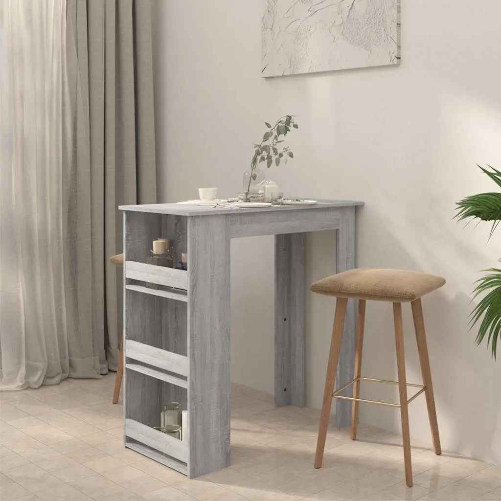 Bar Table with 3 Storage Racks Compact Kitchen Dining Furniture Grey Sonoma