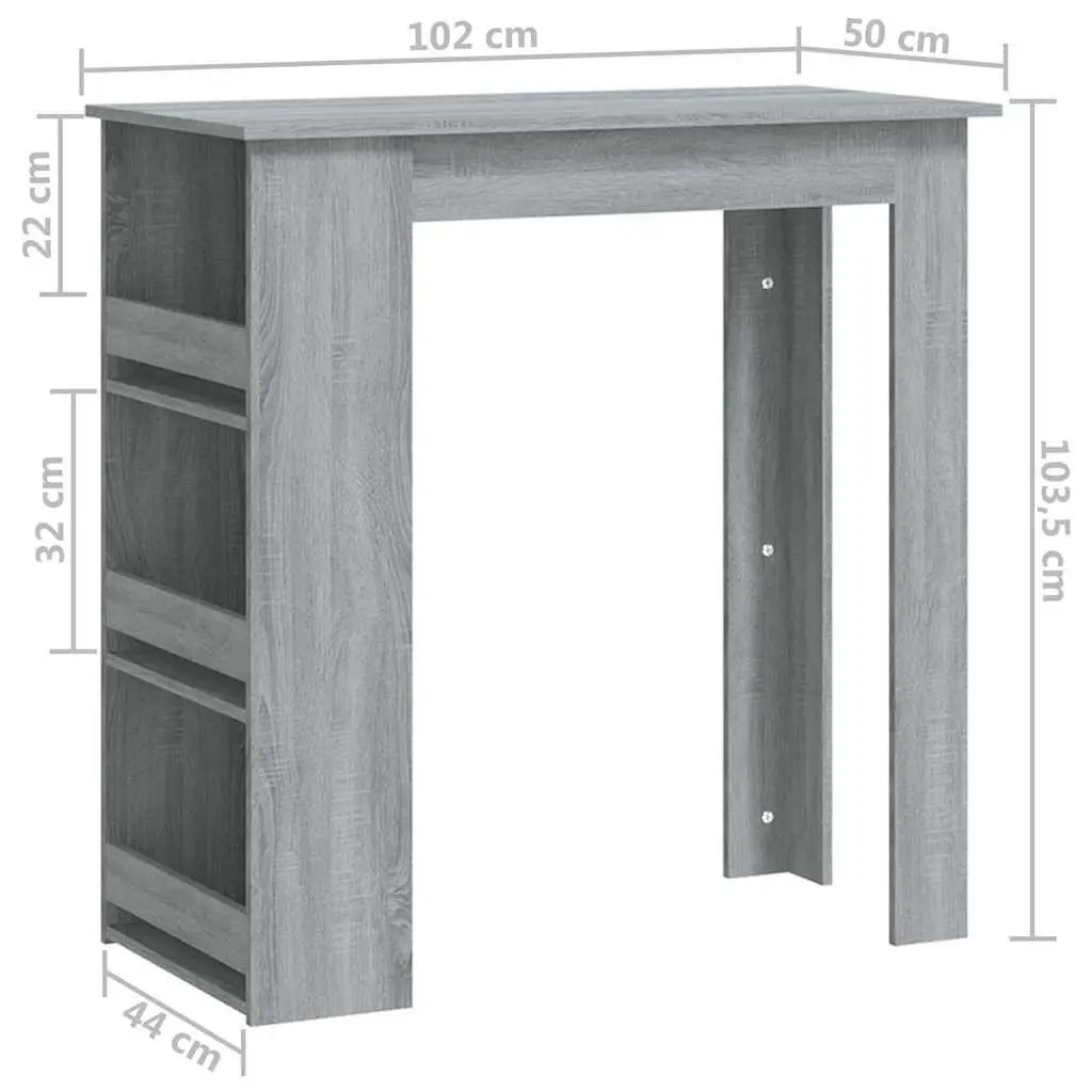 Bar Table with 3 Storage Racks Compact Kitchen Dining Furniture Grey Sonoma