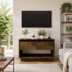TV Cabinet Brown Living Room Storage Unit 2 Drawers Open Compartment Lowboard