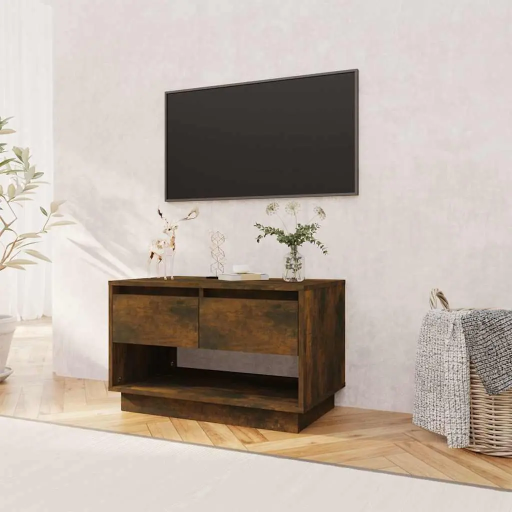 TV Cabinet Brown Lowboard 70 x 41 x 44 cm with 2 Drawers and Open Compartment for Living Room Storage