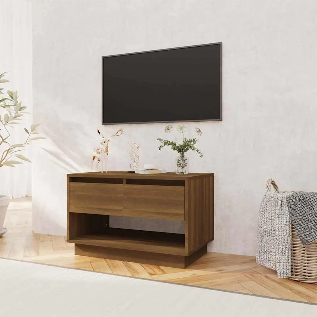 Brown Oak TV Cabinet with Drawers and Compartment