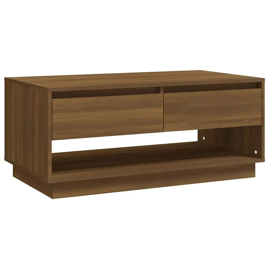 Brown Oak Coffee Table with Storage Drawers 102.5x55x44cm