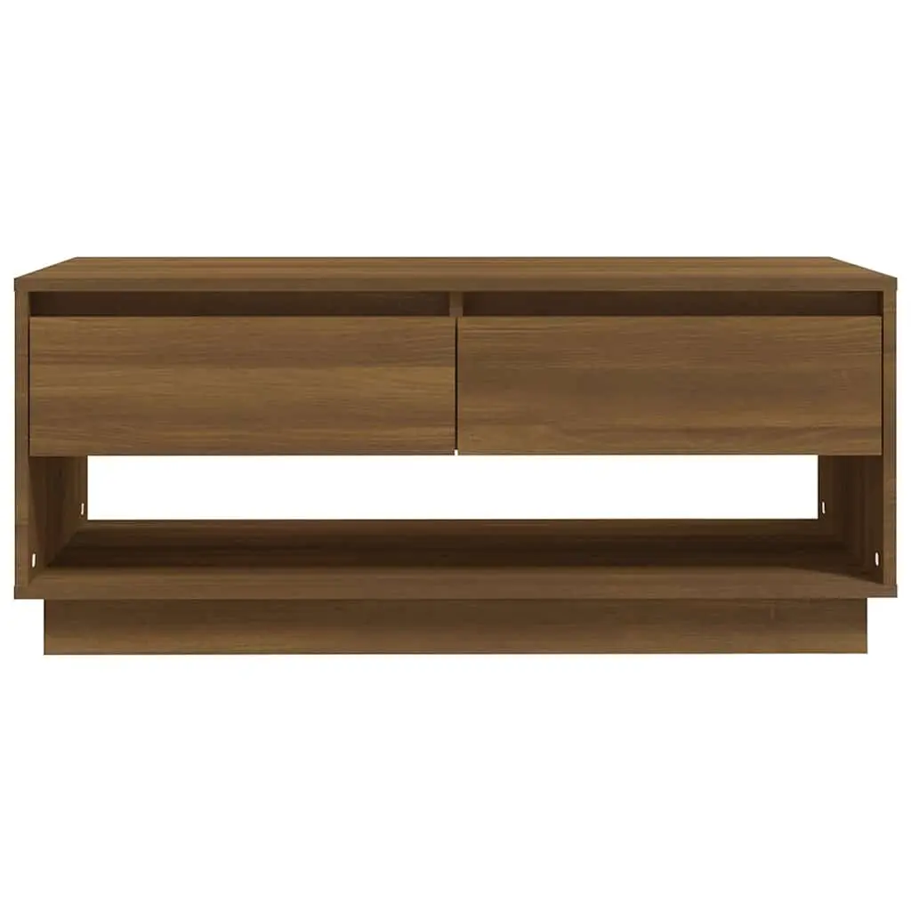 Brown Oak Coffee Table with Storage Drawers 102.5x55x44cm