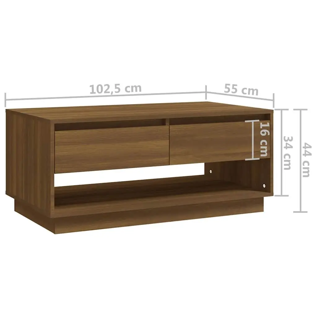 Brown Oak Coffee Table with Storage Drawers 102.5x55x44cm