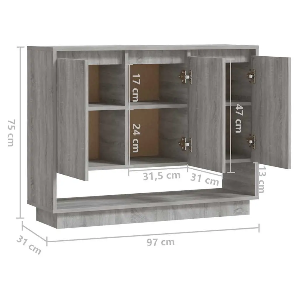 Sideboard Storage Cabinet Grey 97x31x75cm 3 Door Buffet Cupboard Display Unit