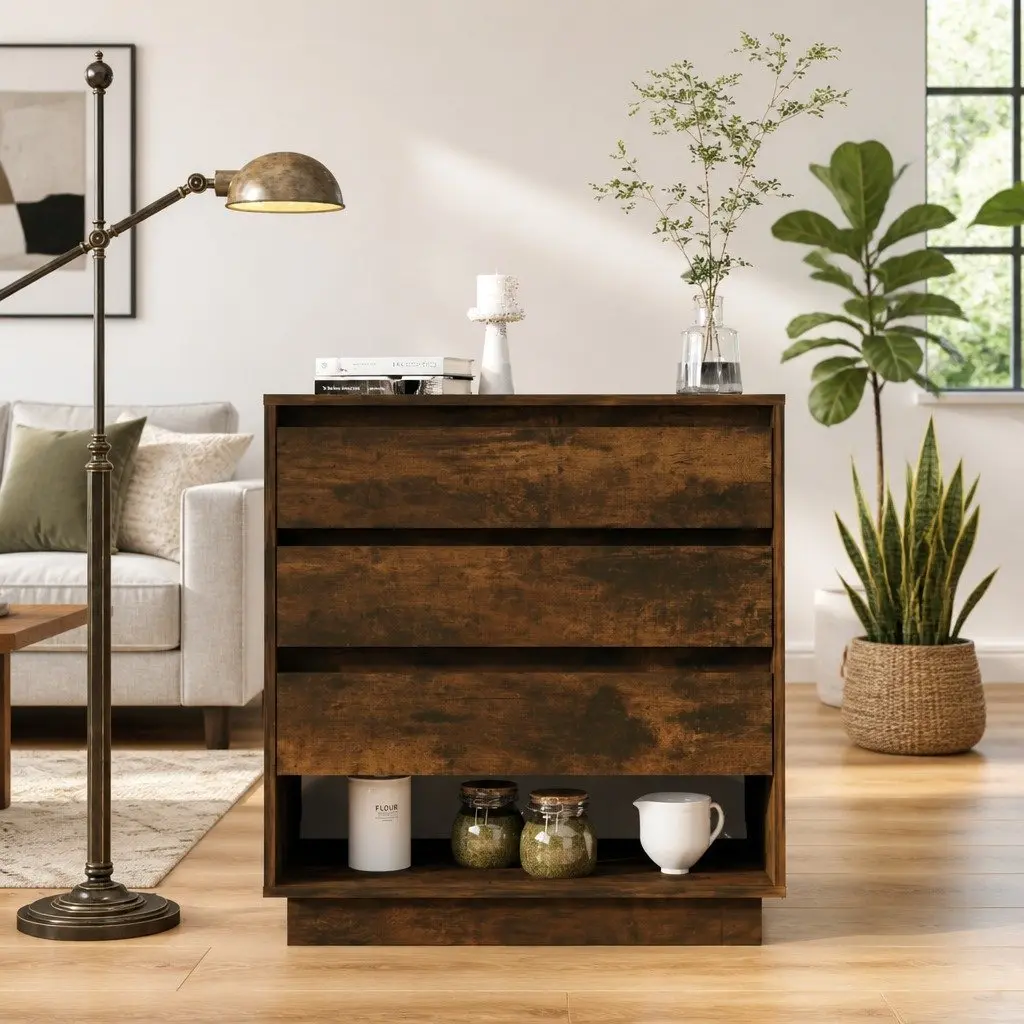Brown Sideboard with 3 Drawers and Top Compartment
