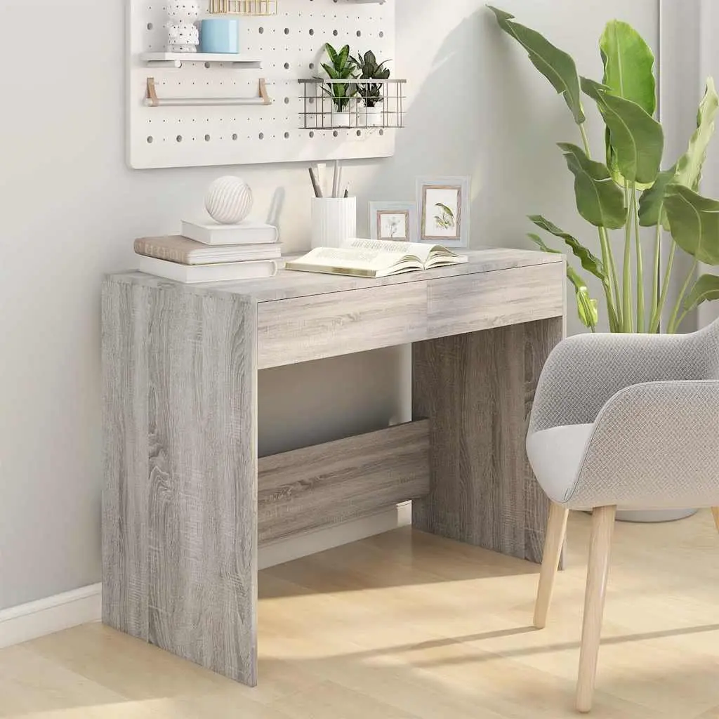 Office Desk Grey Computer Workstation Study Table with 2 Drawers 101 x 50 x 76.5 cm